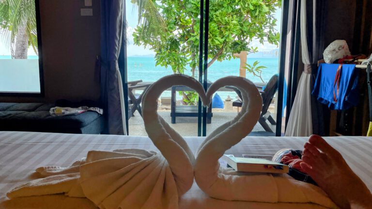 Blick aus dem Bungalow aufs Meer